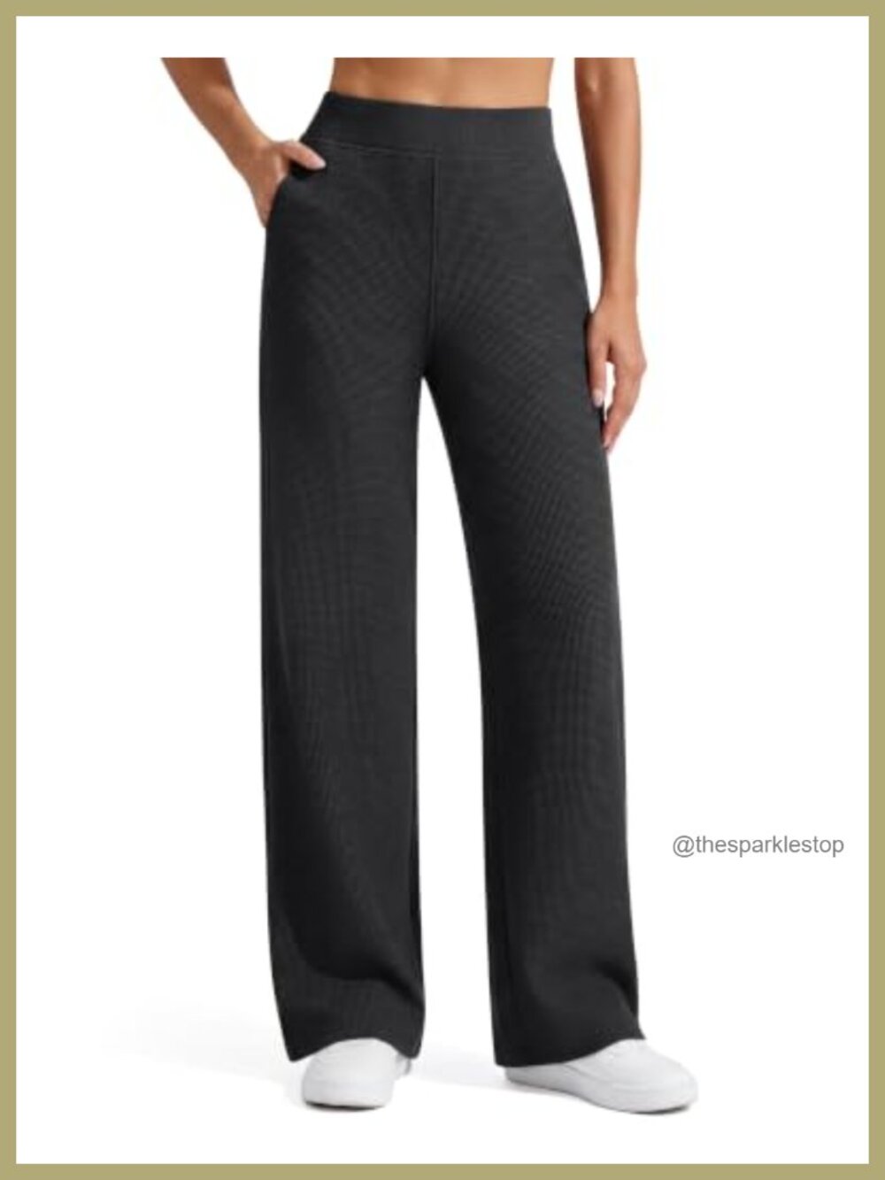 Waffle Knit Wide Leg Sweatpants High Waist Pockets Casual